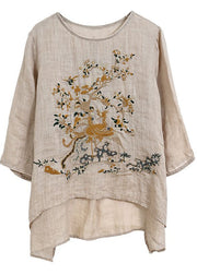 Apricot Oversized Linen Two Pieces Set Embroidered Spring