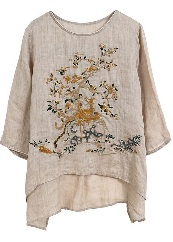 Apricot Oversized Linen Two Pieces Set Embroidered Spring