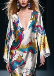 Apricot Patchwork Lace Holiday Dresses Phoenix Print Spring