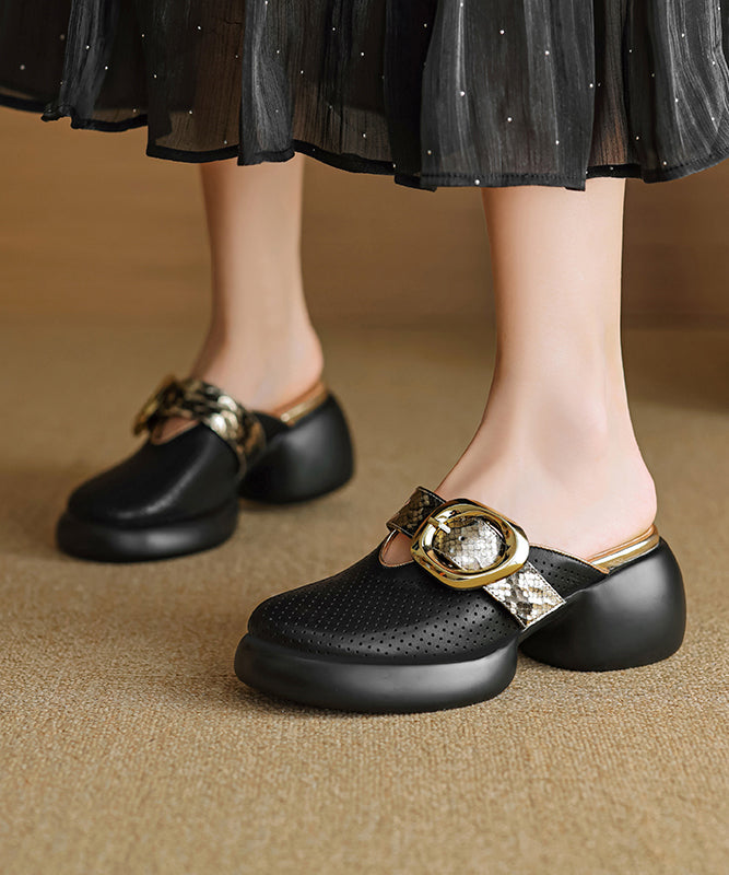 Apricot Platform Cowhide Leather 2025 Hollow Out Slide Sandals