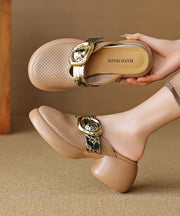 Apricot Platform Cowhide Leather 2025 Hollow Out Slide Sandals