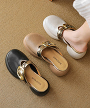 Apricot Platform Cowhide Leather 2025 Hollow Out Slide Sandals