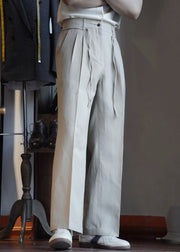Apricot Pockets Cotton Casual Clothing Men Straight Pants High Waist
