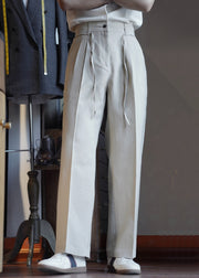 Apricot Pockets Cotton Casual Clothing Men Straight Pants High Waist