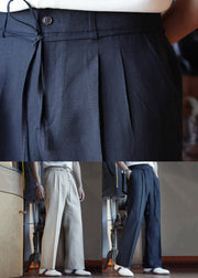 Apricot Pockets Cotton Casual Clothing Men Straight Pants High Waist