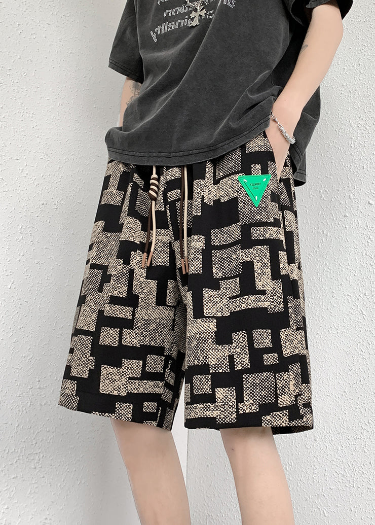 Apricot Pockets Cotton French Men Shorts Elastic Waist Summer