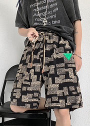 Apricot Pockets Cotton French Men Shorts Elastic Waist Summer