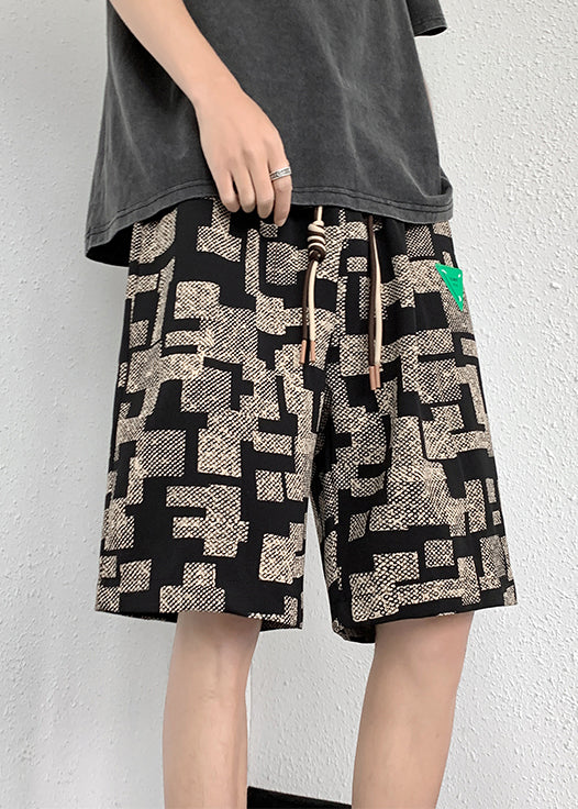 Apricot Pockets Cotton French Men Shorts Elastic Waist Summer