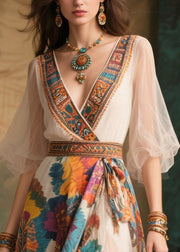 Apricot Print Chiffon Dress Exra Large Hem Side Open Summer