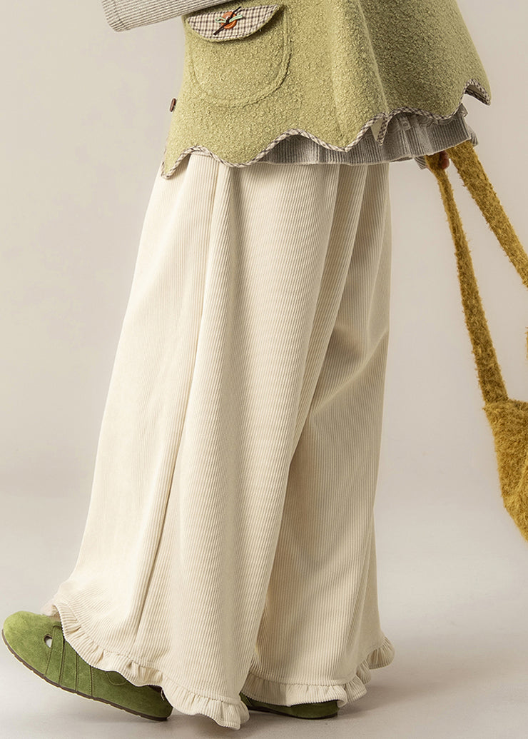 Apricot Ruffled Tie Waist Wide Leg Pants