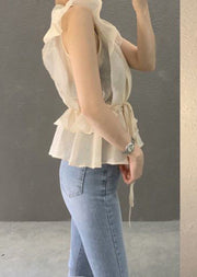 Apricot Slim Fit Shirt Top V Neck Tie Waist Sleeveless