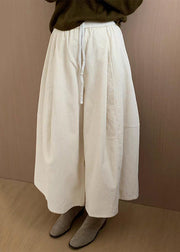 Apricot Solid Corduroy Wide Leg Pants Drawstring