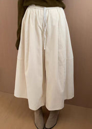 Apricot Solid Corduroy Wide Leg Pants Drawstring