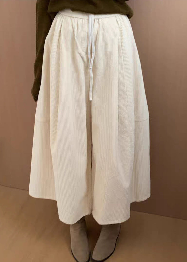 Apricot Solid Corduroy Wide Leg Pants Drawstring