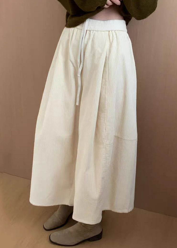 Apricot Solid Corduroy Wide Leg Pants Drawstring