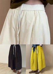 Apricot Solid Corduroy Wide Leg Pants Drawstring