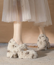 Apricot Splicing Faux Fur Chunky High Heels Buckle Strap