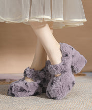 Apricot Splicing Faux Fur Chunky High Heels Buckle Strap