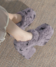 Apricot Splicing Faux Fur Chunky High Heels Buckle Strap