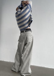 Apricot Striped Knit Pullover O-Neck Oversized Winter