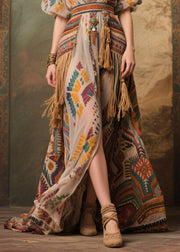 Apricot Tasseled Chiffon Party Dresses Exra Large Hem Puff Sleeve