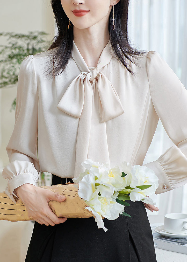 Apricot Tie Lace Top Wrinkled Lantern Sleeve