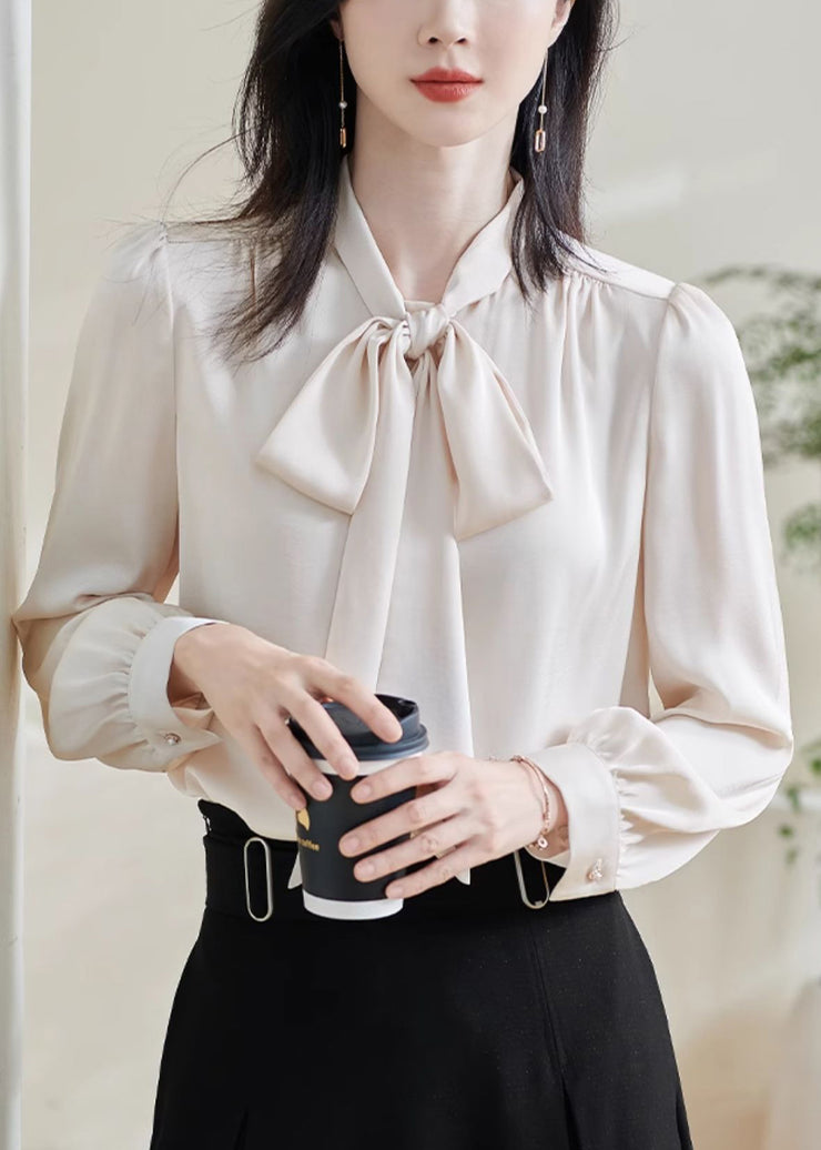 Apricot Tie Lace Top Wrinkled Lantern Sleeve