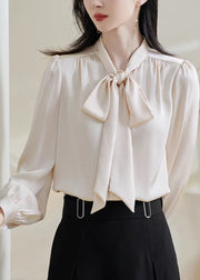 Apricot Tie Lace Top Wrinkled Lantern Sleeve