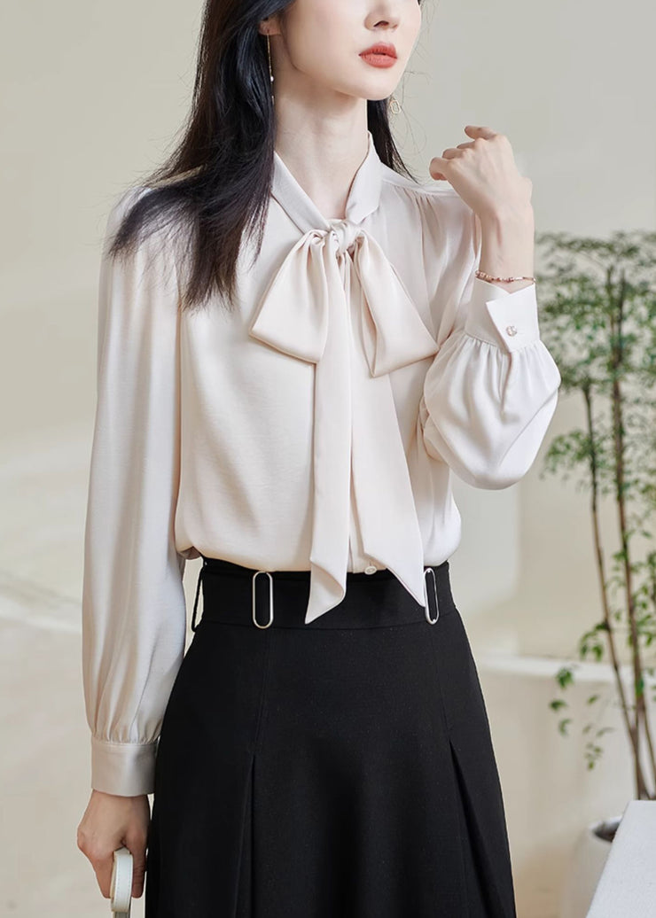 Apricot Tie Lace Top Wrinkled Lantern Sleeve
