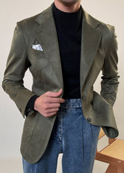 Army Green Button Pockets Men Coat Notched