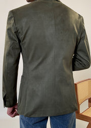 Army Green Button Pockets Men Coat Notched