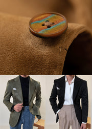 Army Green Button Pockets Men Coat Notched