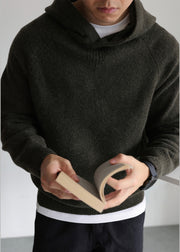 Army Green Cozy Woolen Winter Men Sweater Tops Hooded