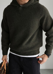 Army Green Cozy Woolen Winter Men Sweater Tops Hooded