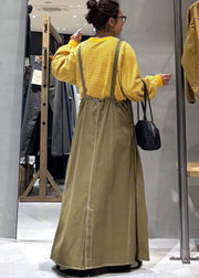 Army Green Denim Cami Dresses Oversized Pockets Summer