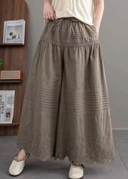 Army Green Oversized Wide Leg Pants Embroidered Summer