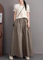 Army Green Oversized Wide Leg Pants Embroidered Summer