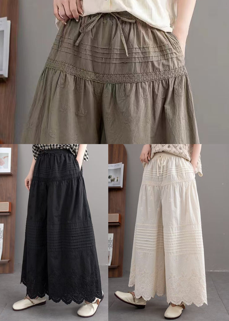 Army Green Oversized Wide Leg Pants Embroidered Summer