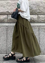 Army Green Patchwork Cotton Skirts Exra Large Hem Fall