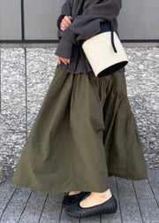 Army Green Patchwork Cotton Skirts Exra Large Hem Fall