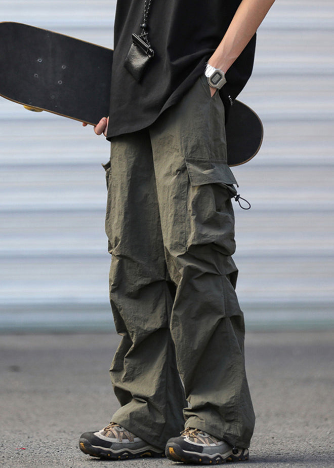 Army Green Pockets Drawstring Cotton Men Pants Casual Summer