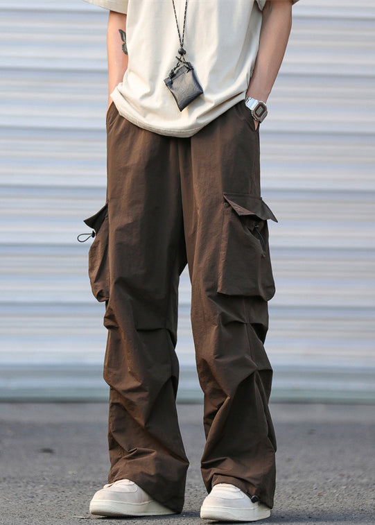 Army Green Pockets Drawstring Cotton Men Pants Casual Summer