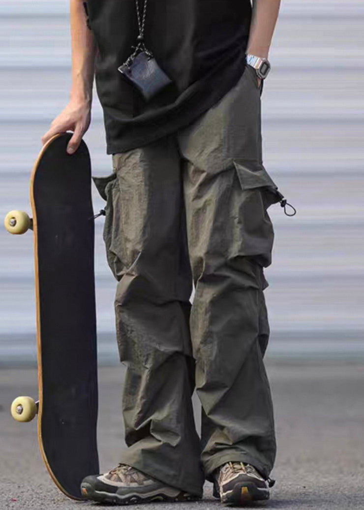 Army Green Pockets Drawstring Cotton Men Pants Casual Summer