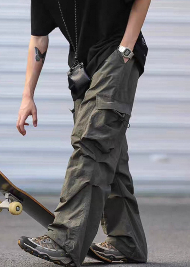 Army Green Pockets Drawstring Cotton Men Pants Casual Summer
