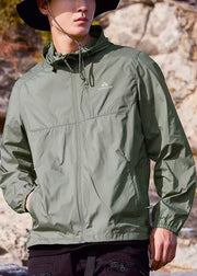 Army Green Zippered Pockets Mens UPF 50+ Coat Hooded Summer