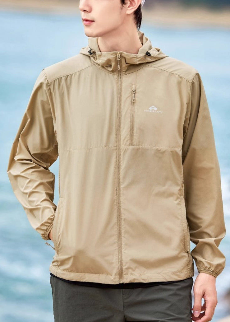 Army Green Zippered Pockets Mens UPF 50+ Coat Hooded Summer
