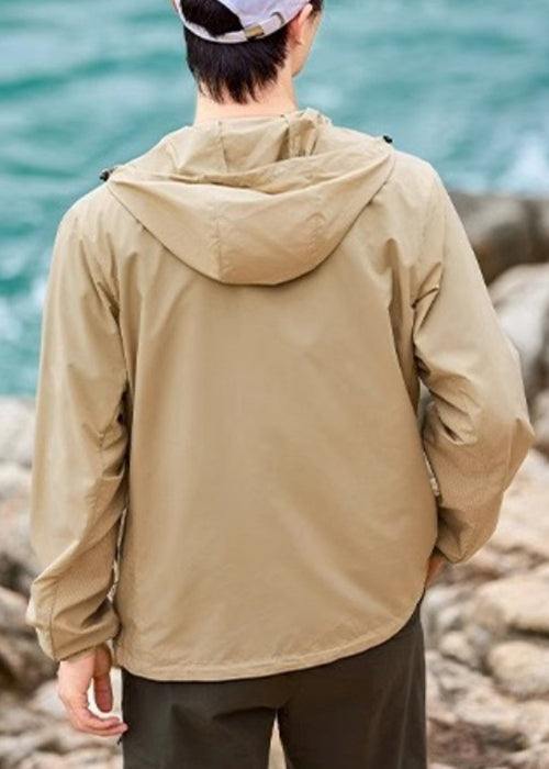 Army Green Zippered Pockets Mens UPF 50+ Coat Hooded Summer