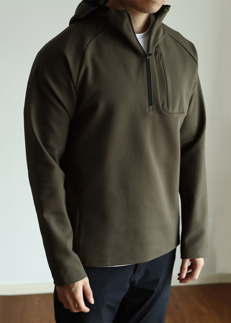 Army Green Zippered Solid Cotton Fall Men Sweatshirt Hoodie
