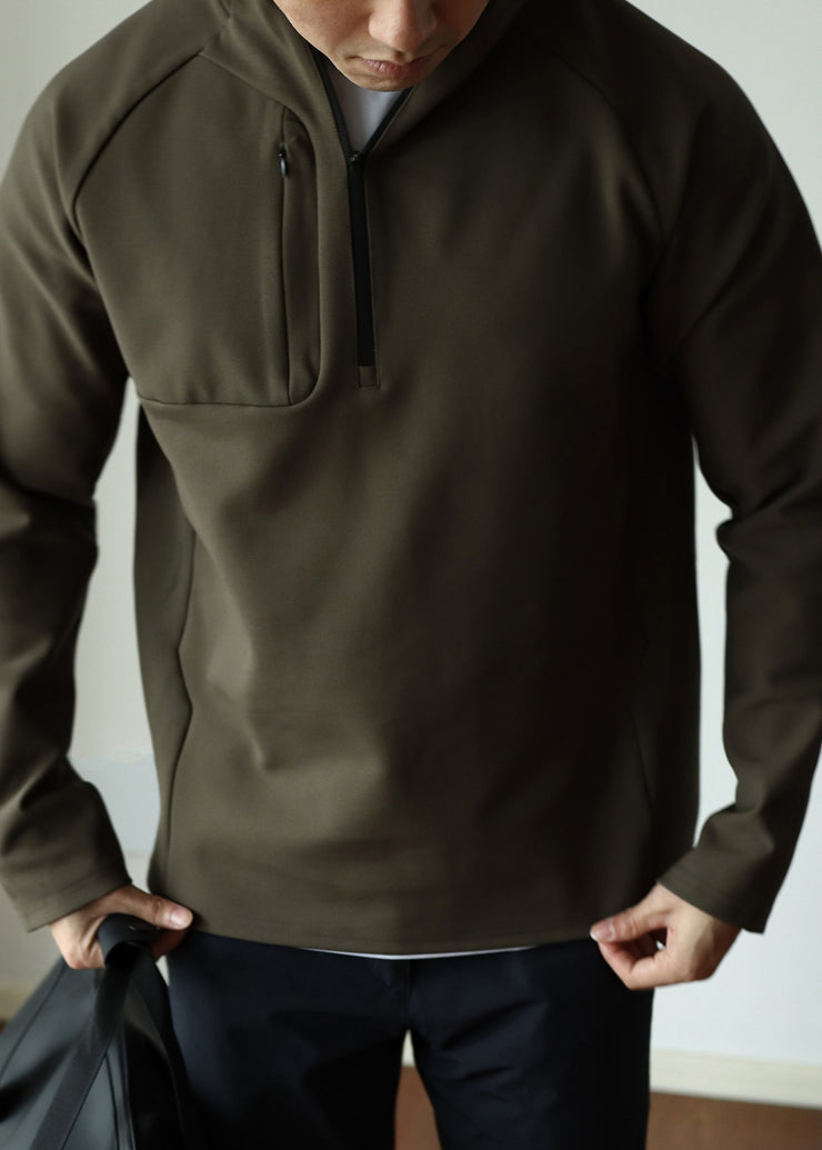 Army Green Zippered Solid Cotton Fall Men Sweatshirt Hoodie