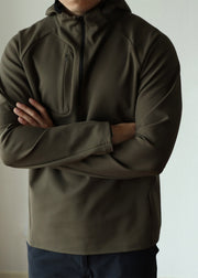 Army Green Zippered Solid Cotton Fall Men Sweatshirt Hoodie